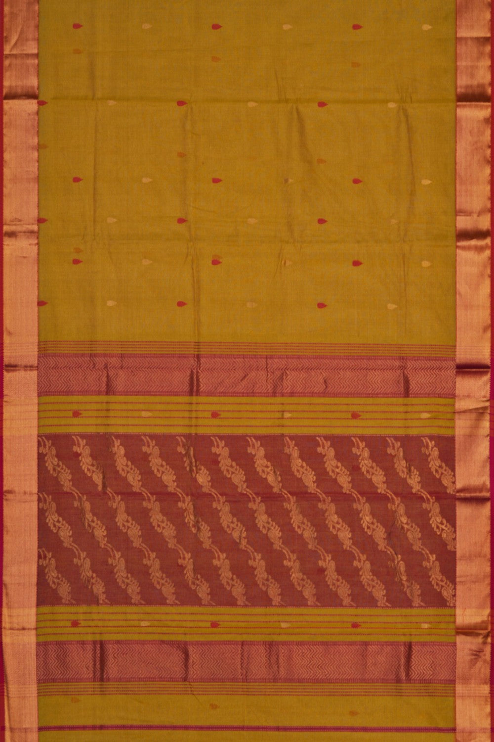 Image of Fenugreek Yellow Maheshwari Silk Cotton Saree
