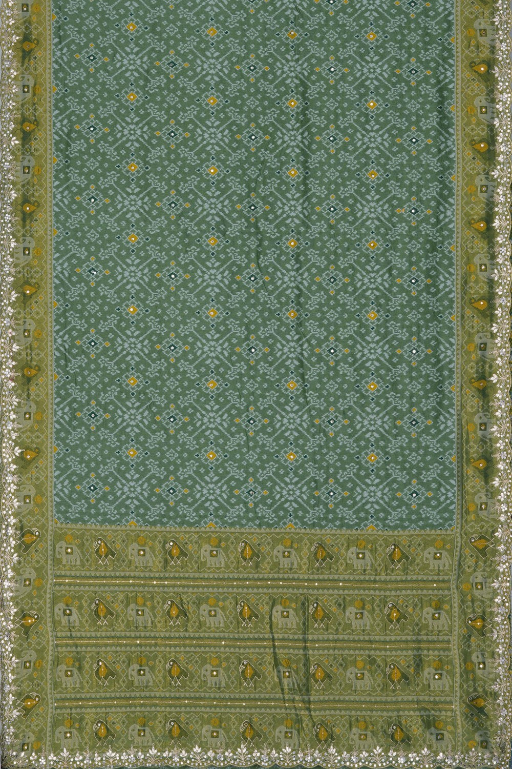 Image of A Sage-Green Embroidered Saree