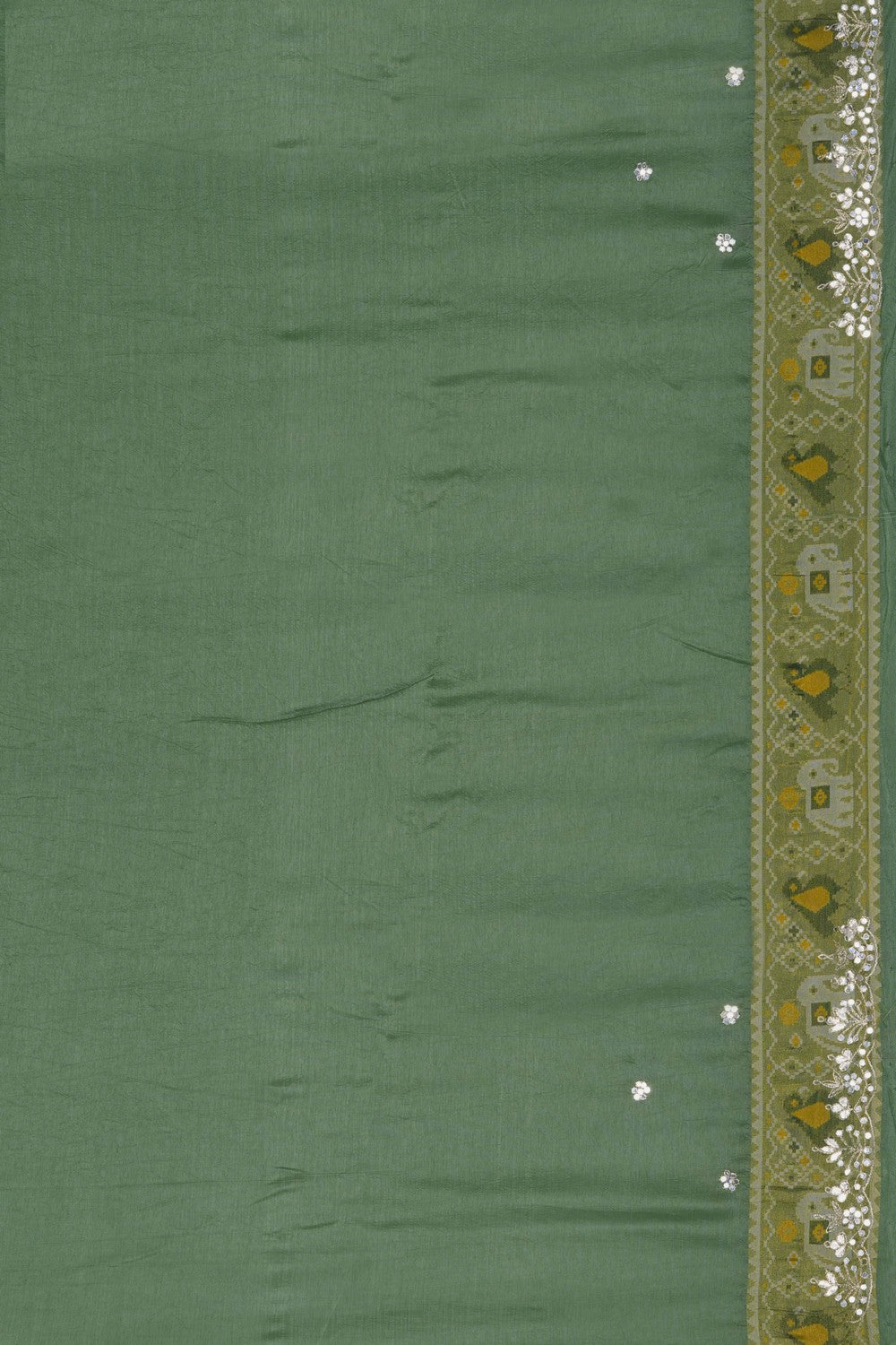 Image of A Sage-Green Embroidered Saree