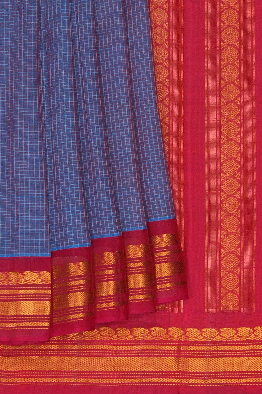 Image of Gadwal Cotton Blue Saree