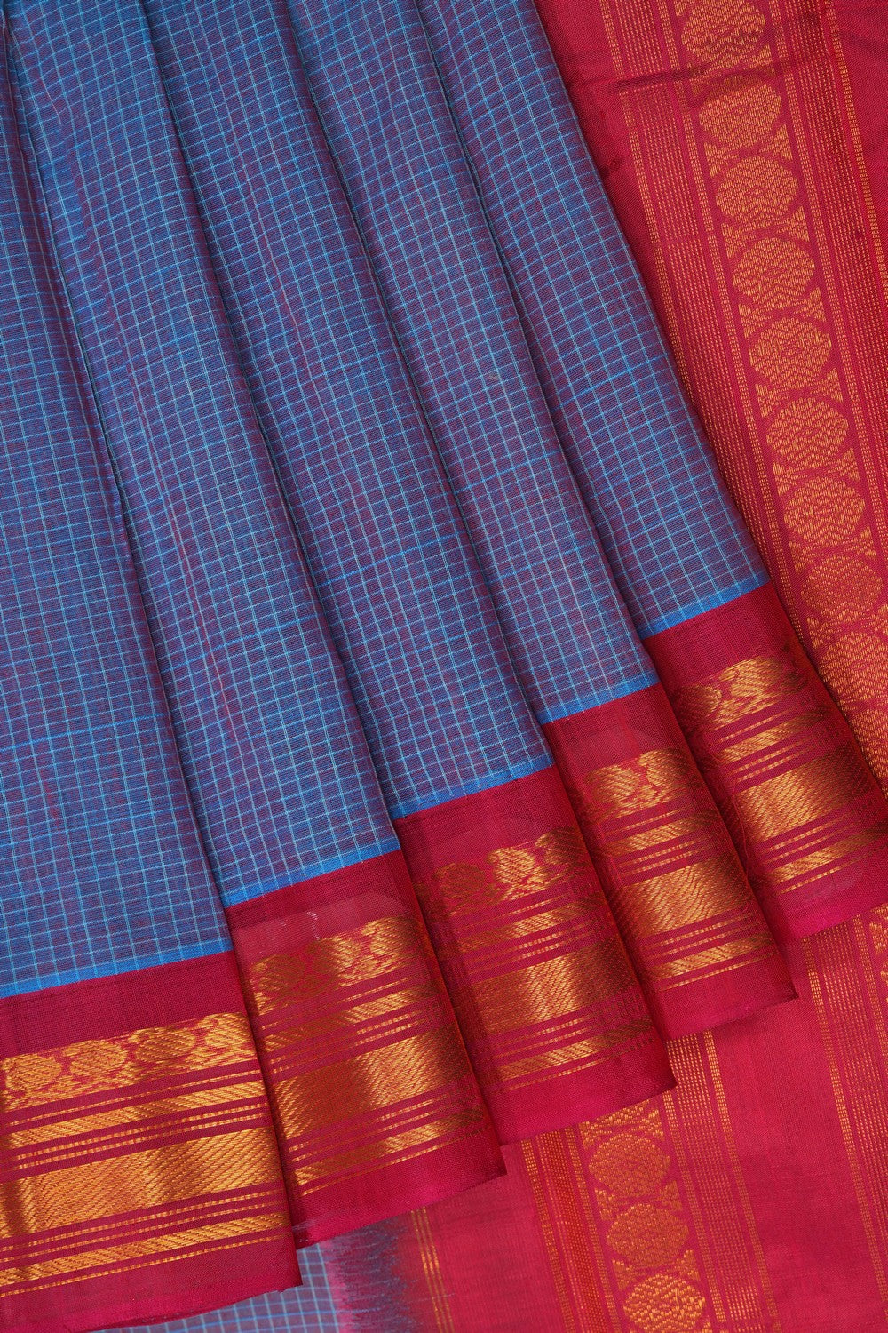 Image of Gadwal Cotton Blue Saree