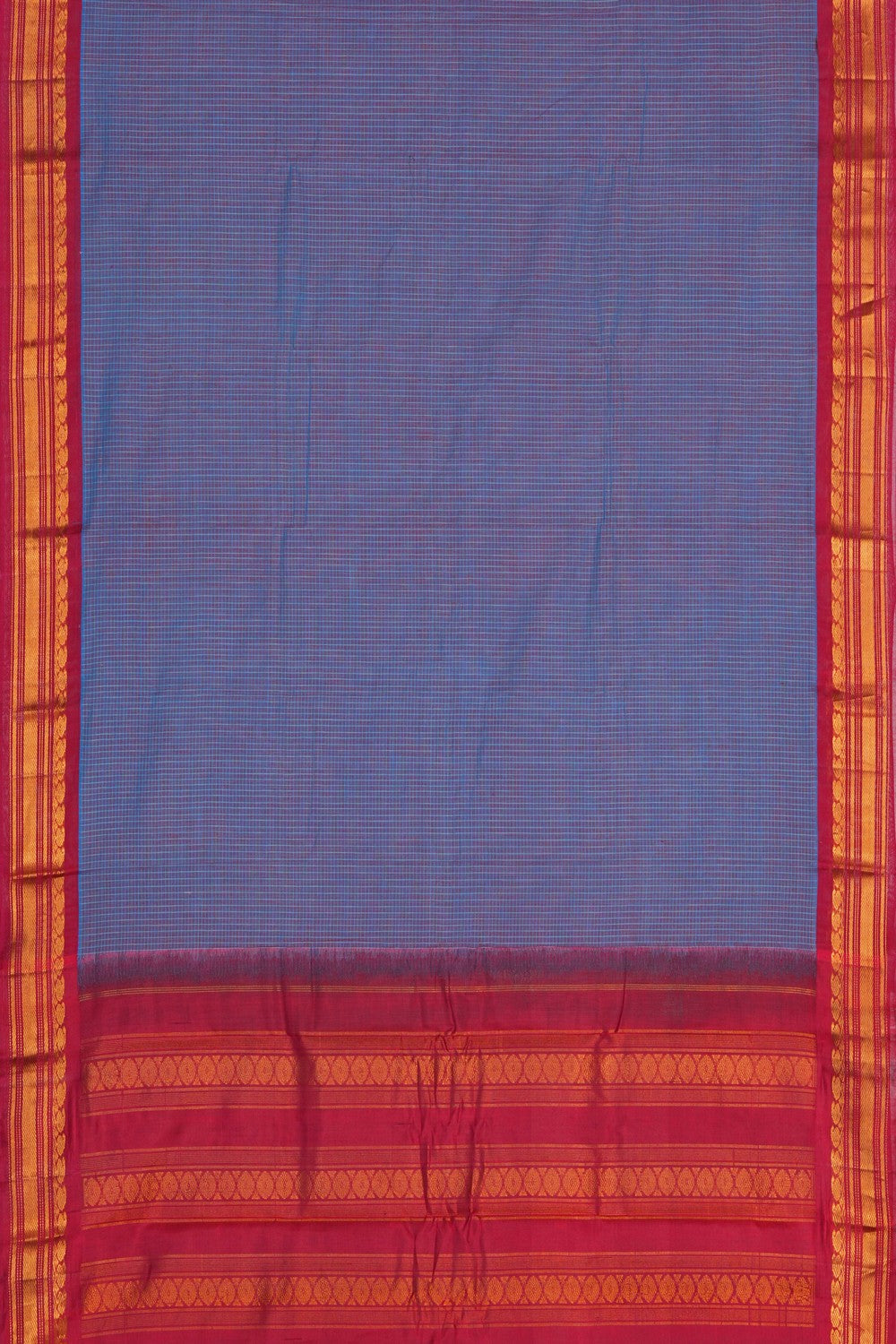 Image of Gadwal Cotton Blue Saree