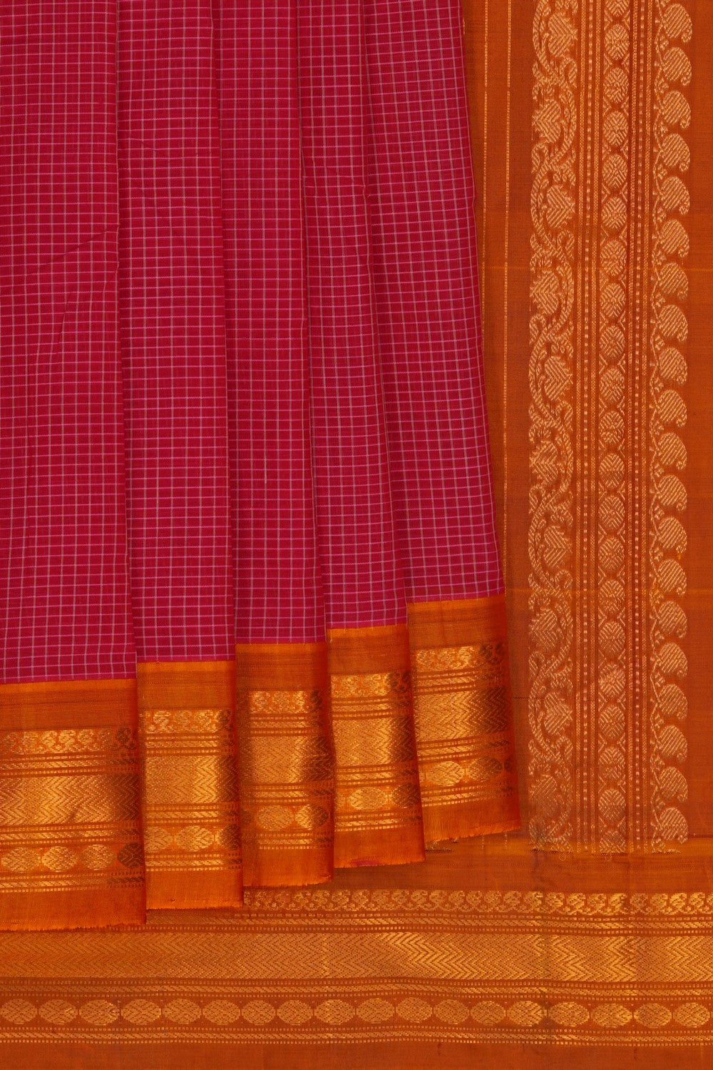 Image of Gadwal Cotton Coral Red Saree