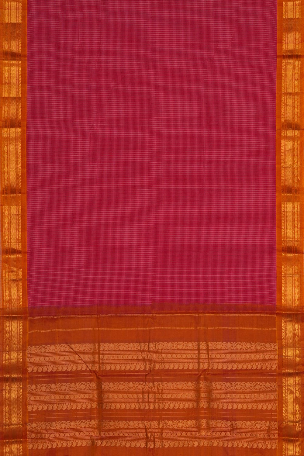 Image of Gadwal Cotton Coral Red Saree