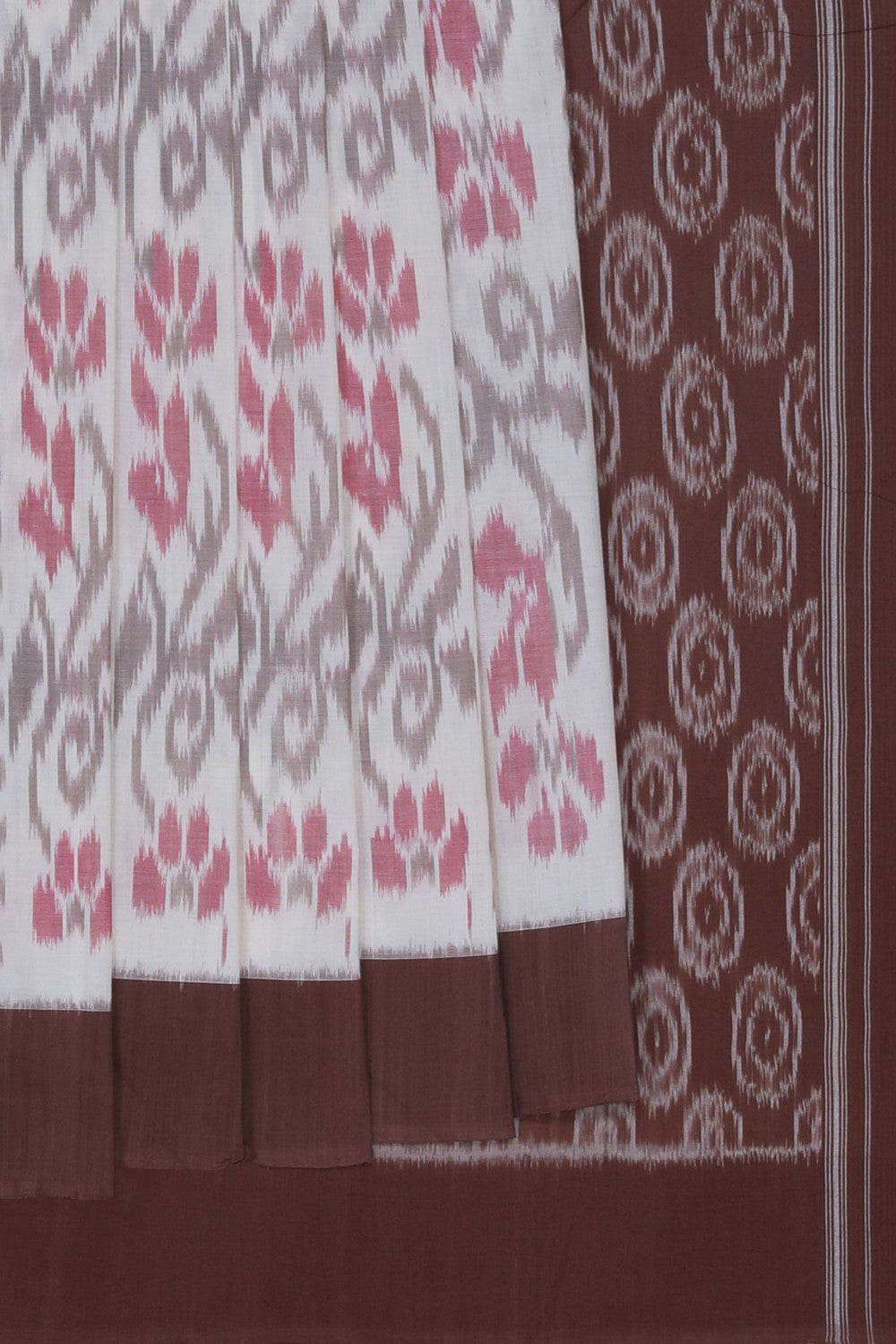 Image of Pochampally Ikat Cotton Off-White Saree