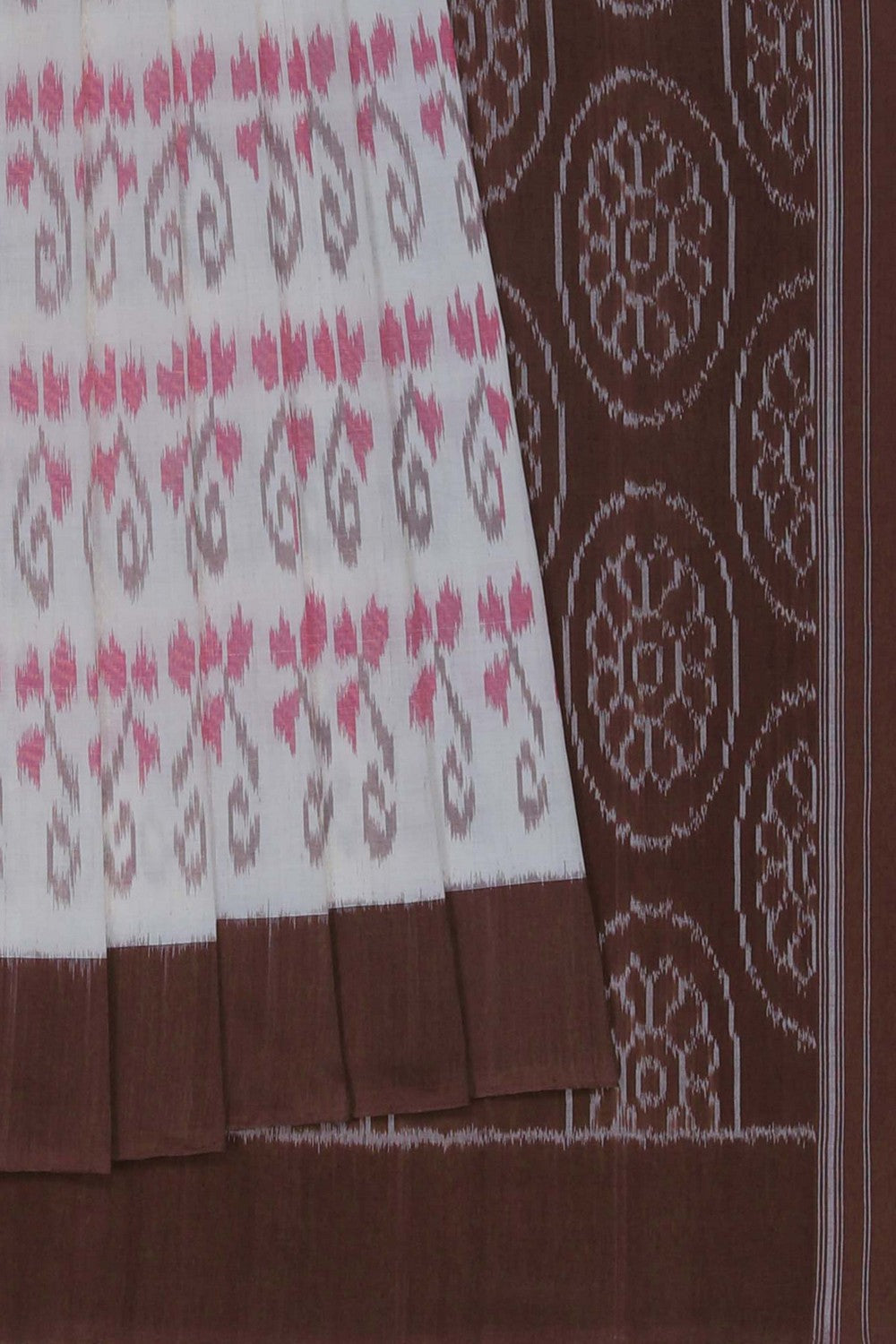 Image of Pochampally Ikat Cotton Off-White Saree