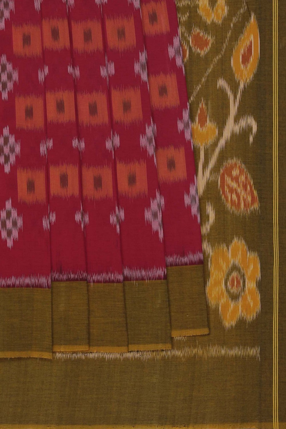 Image of Pochampally Ikat Cotton Red Saree