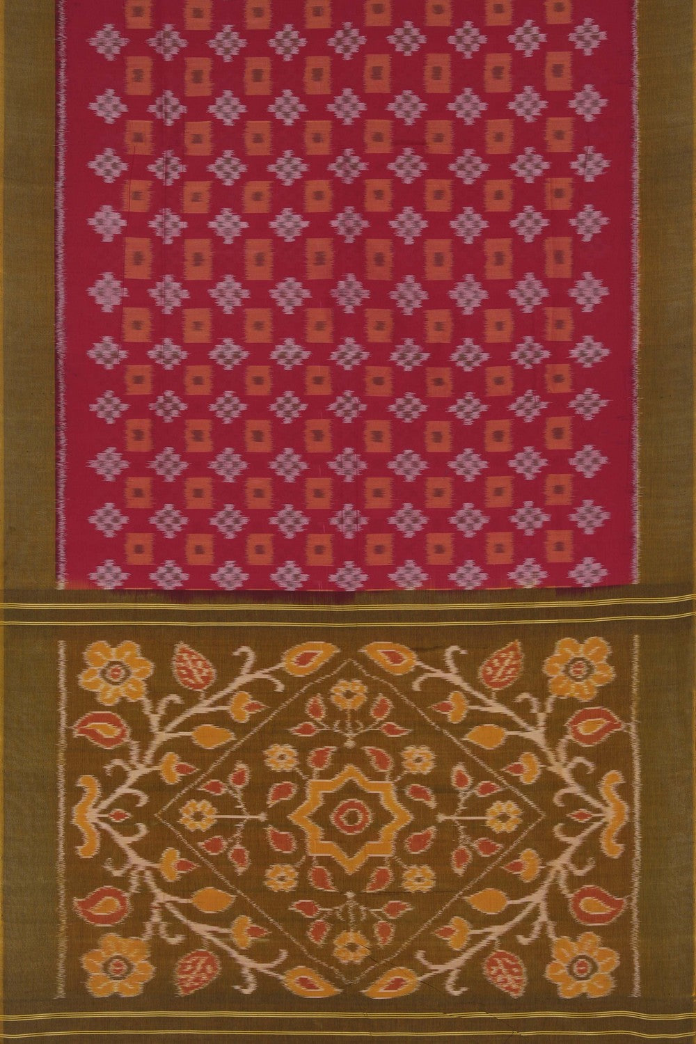 Image of Pochampally Ikat Cotton Red Saree