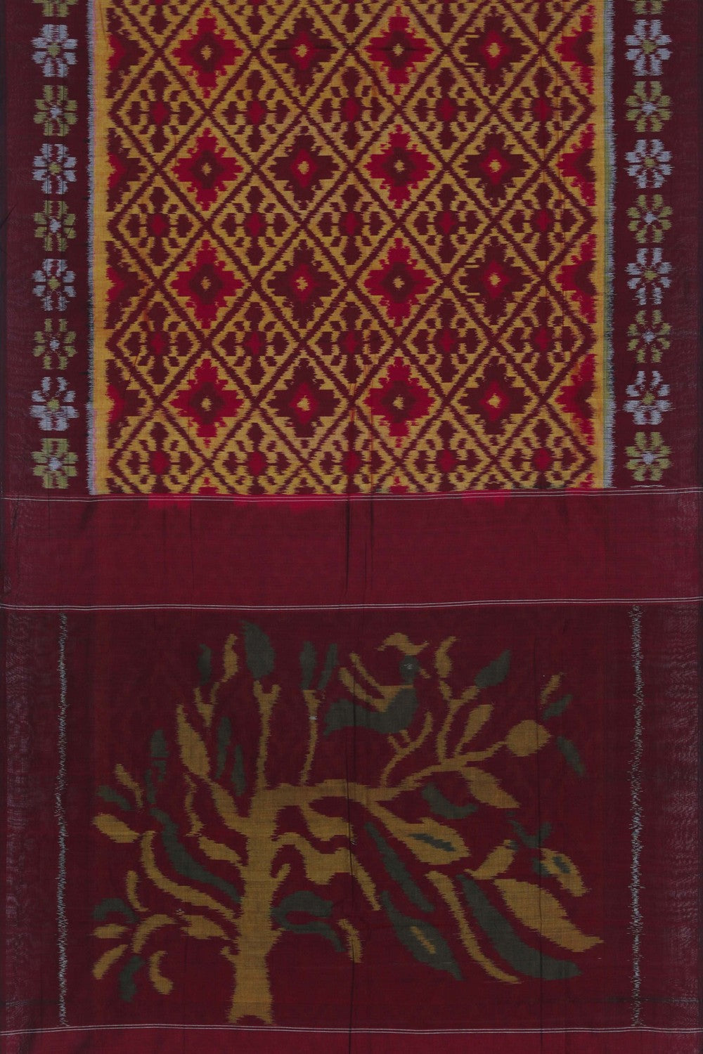 Image of Pochampally Ikat Cotton Orange Saree