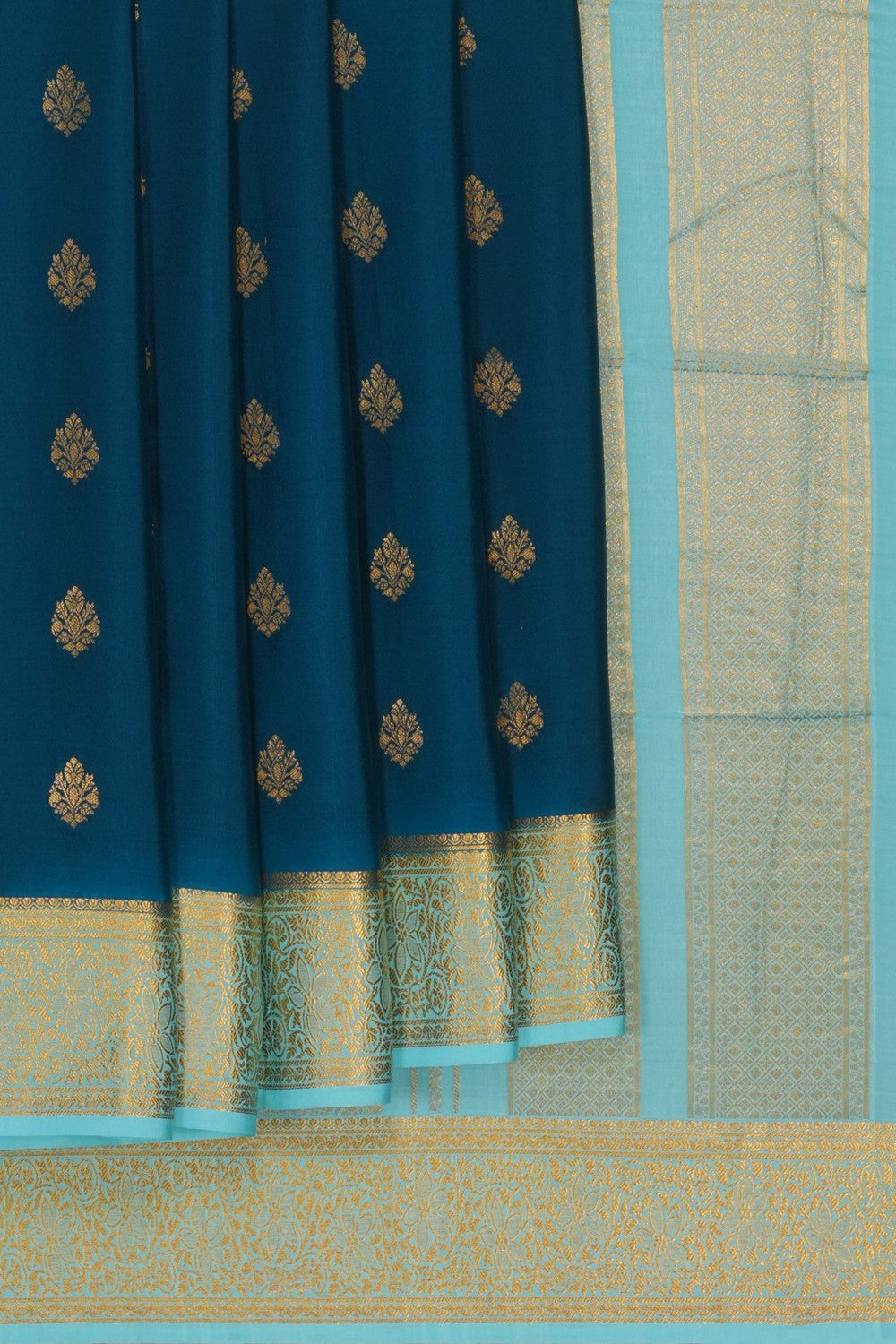 Image of Teal-Blue Crepe Silk Saree