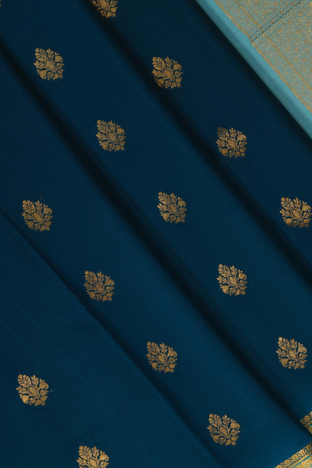 Image of Teal-Blue Crepe Silk Saree