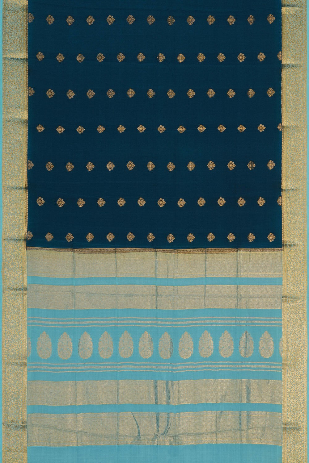 Image of Teal-Blue Crepe Silk Saree