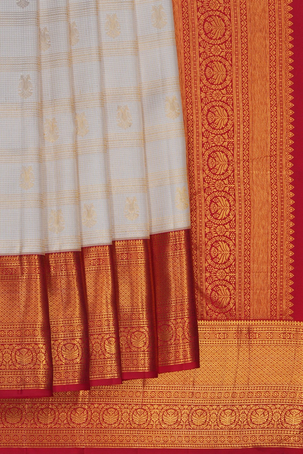 Image of Off-White Brocade Kanchipattu Saree