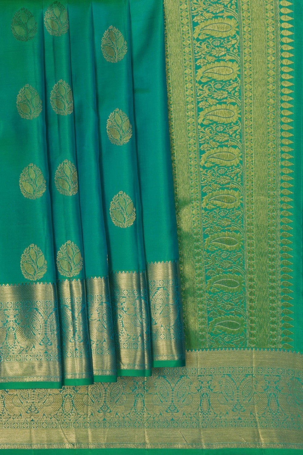Image of Teal Green South Silk Saree