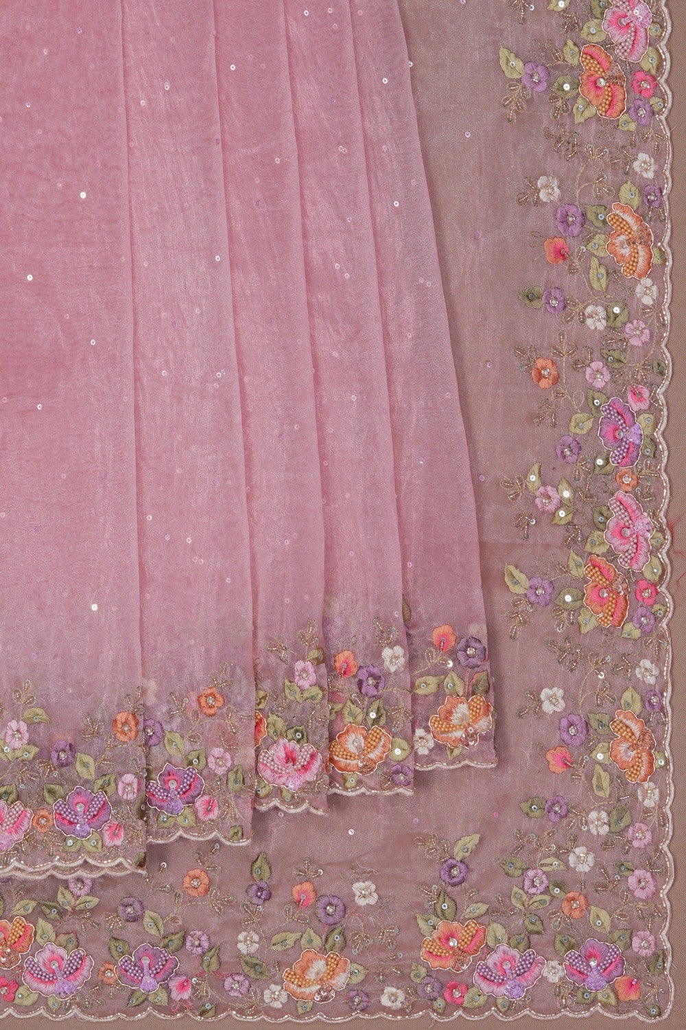 Image of A Pink Tissue Embroidered Saree