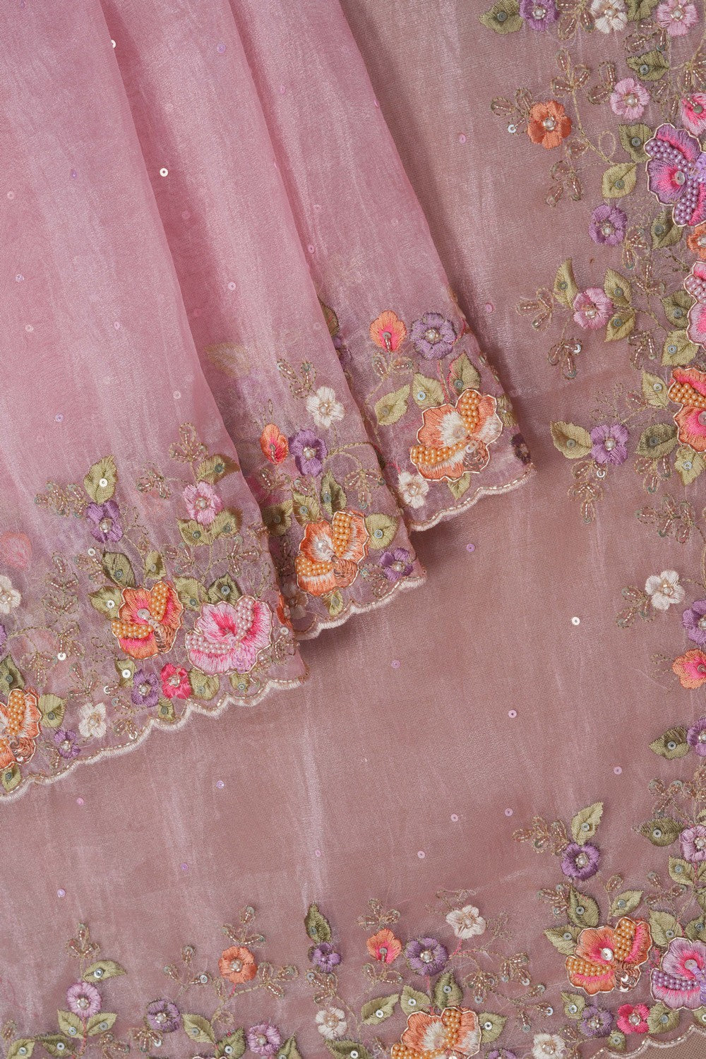 Image of A Pink Tissue Embroidered Saree