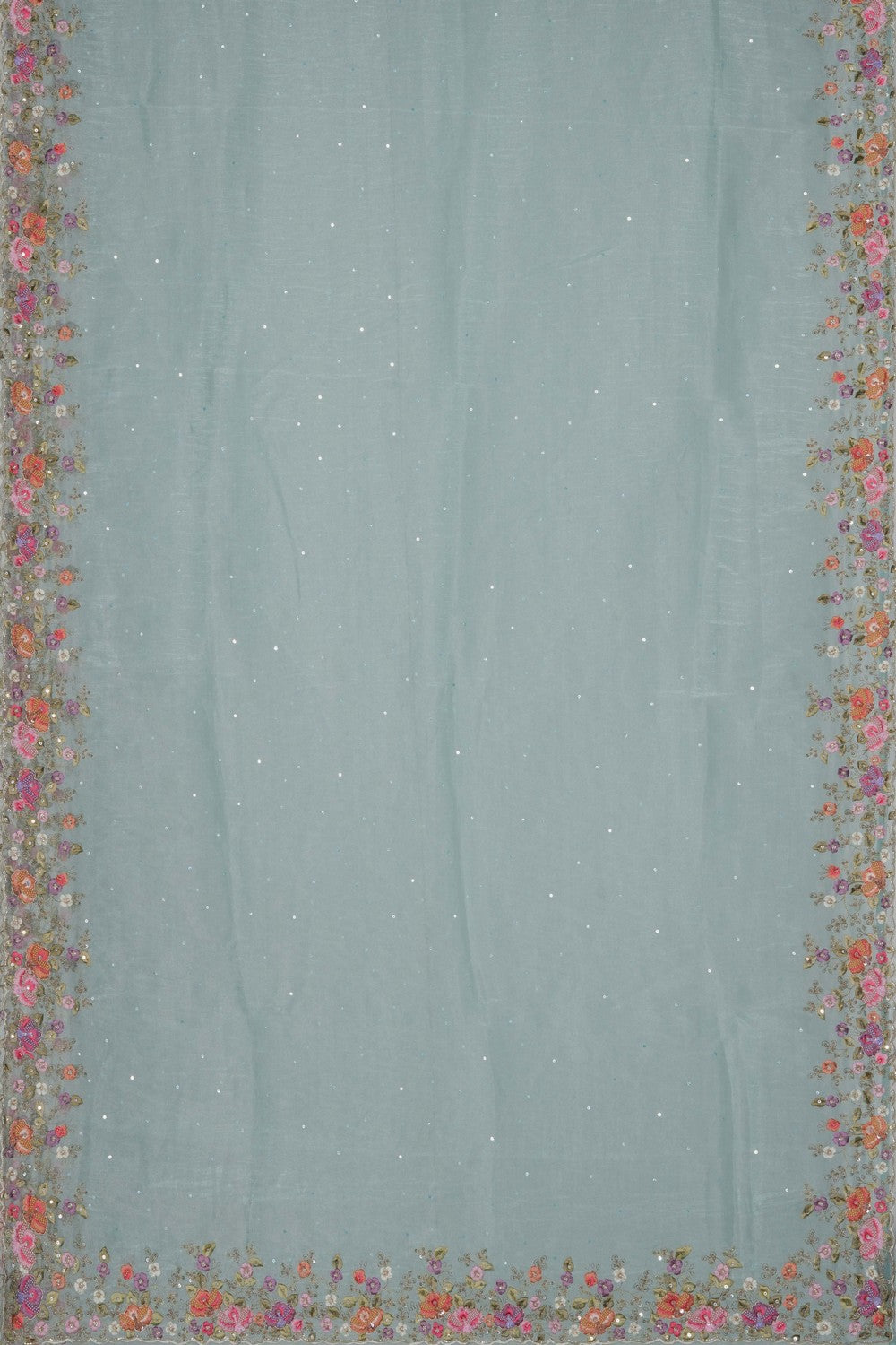 Image of Aqua Green Tissue Embroidered Saree