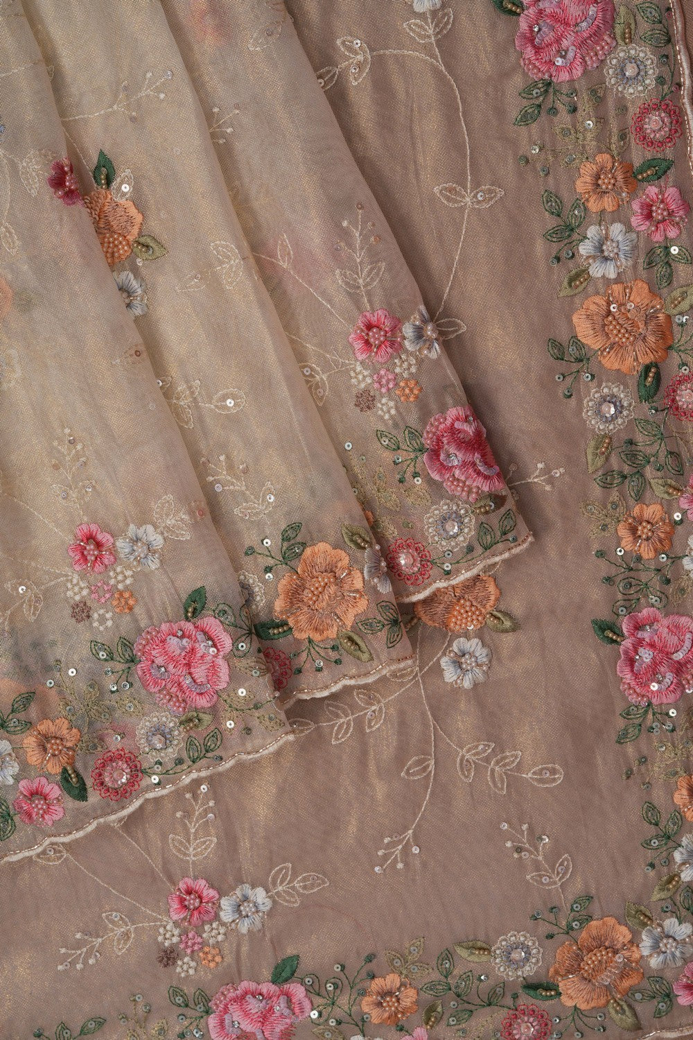 Image of Off-White Tissue Embroidered Saree