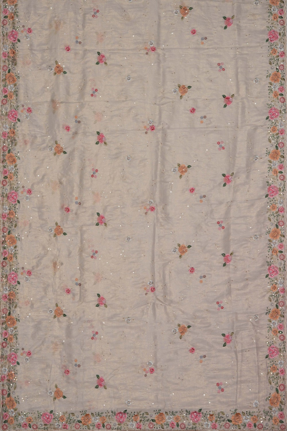 Image of Off-White Tissue Embroidered Saree