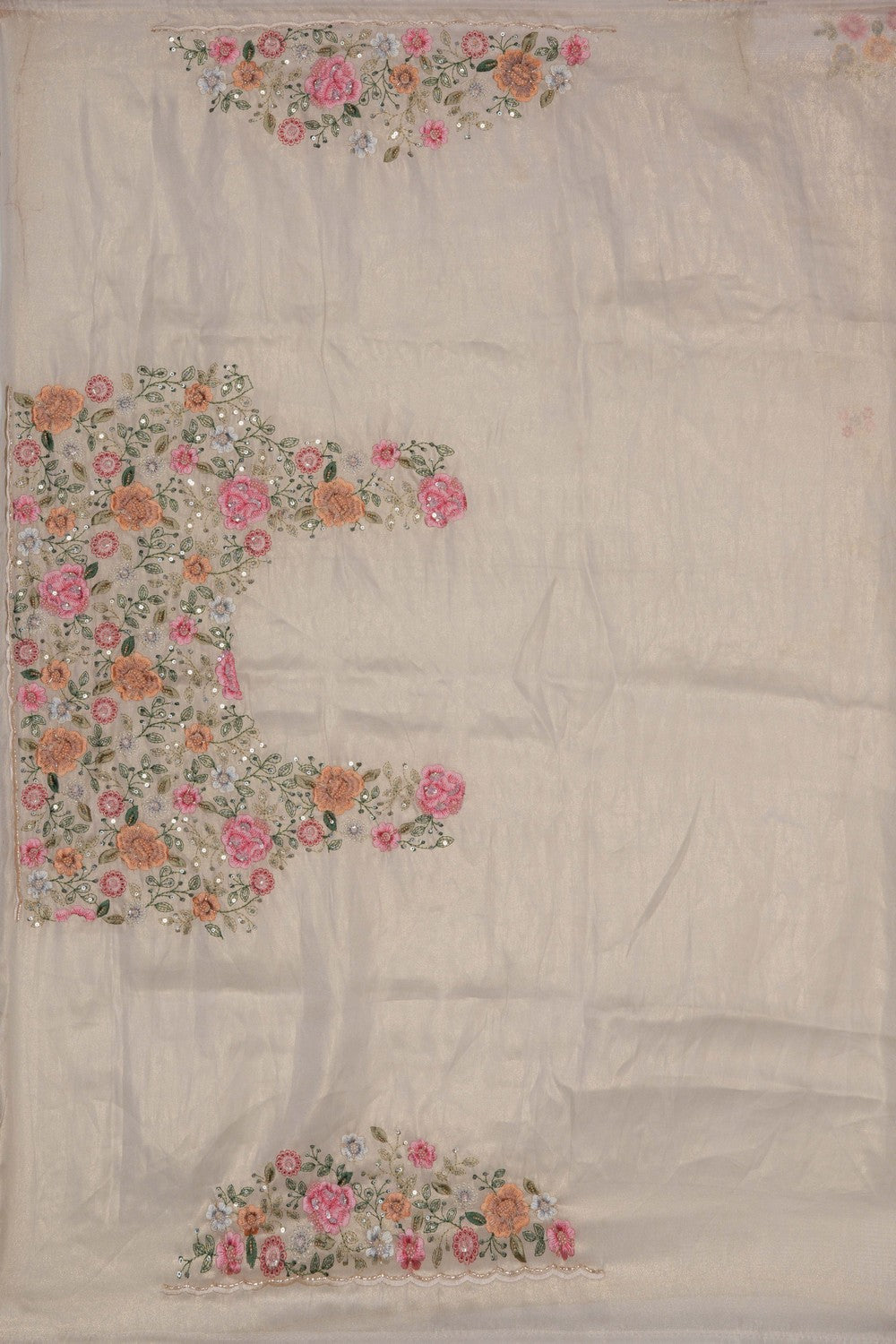 Image of Off-White Tissue Embroidered Saree