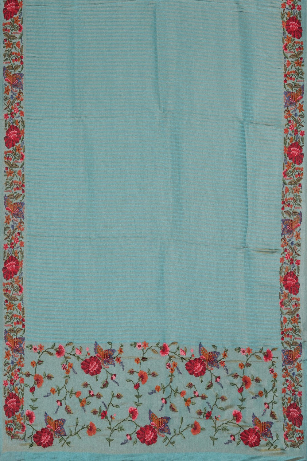 Image of Teal Blue Embroidery Silk Saree