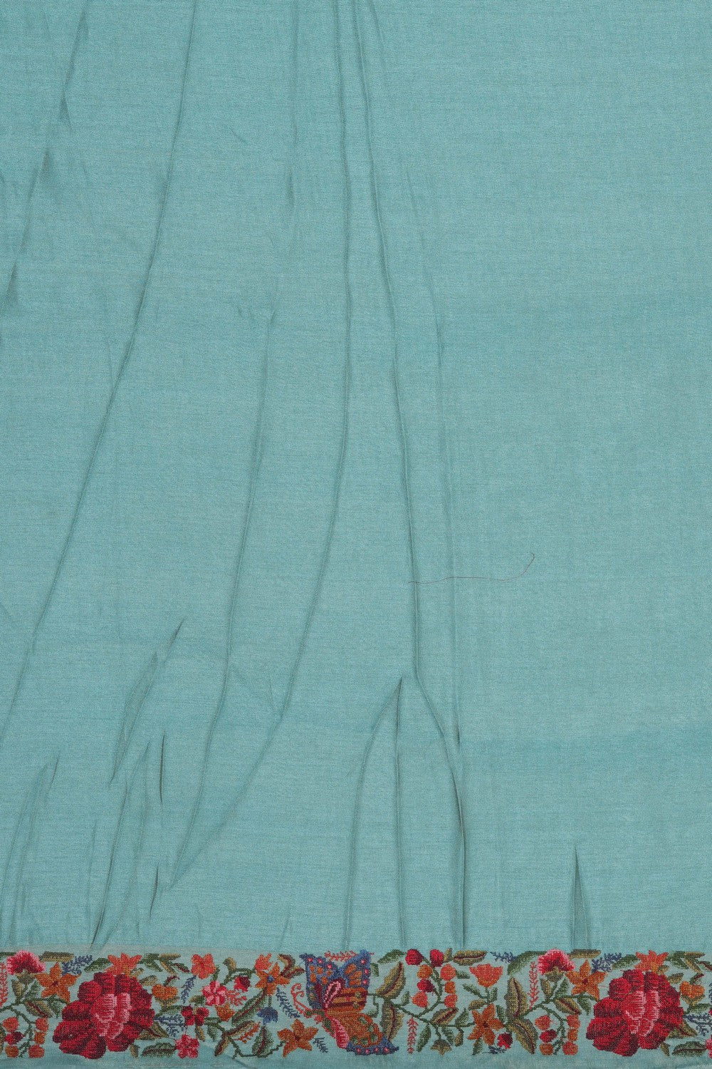 Image of Teal Blue Embroidery Silk Saree