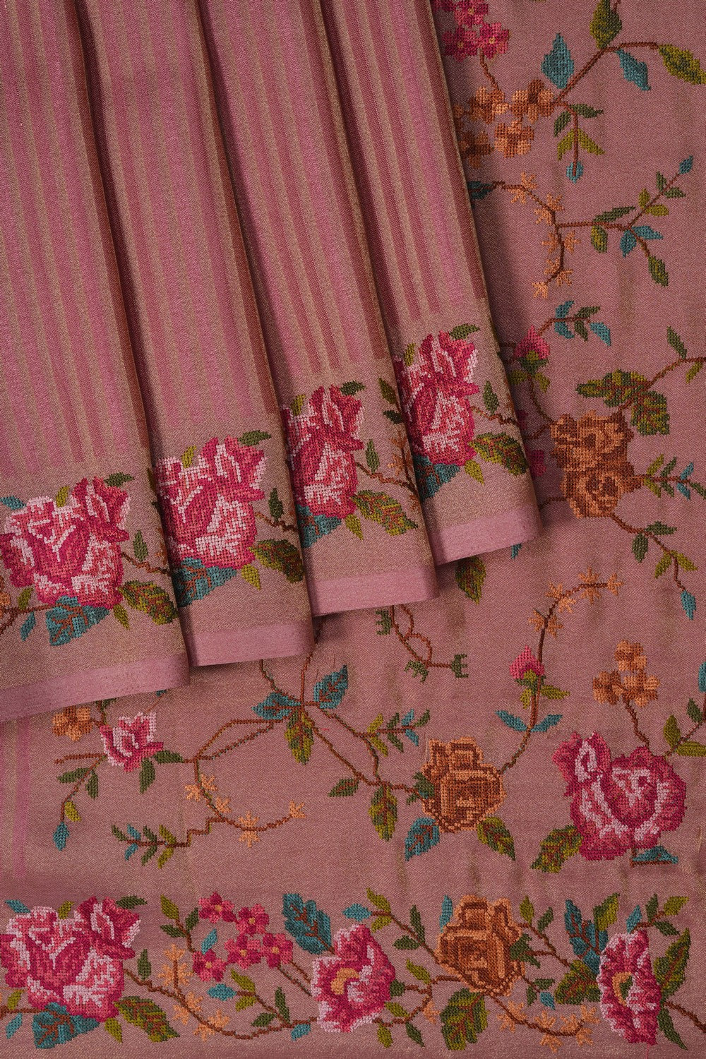 Image of Rosewood Pink Embroidery Silk Saree