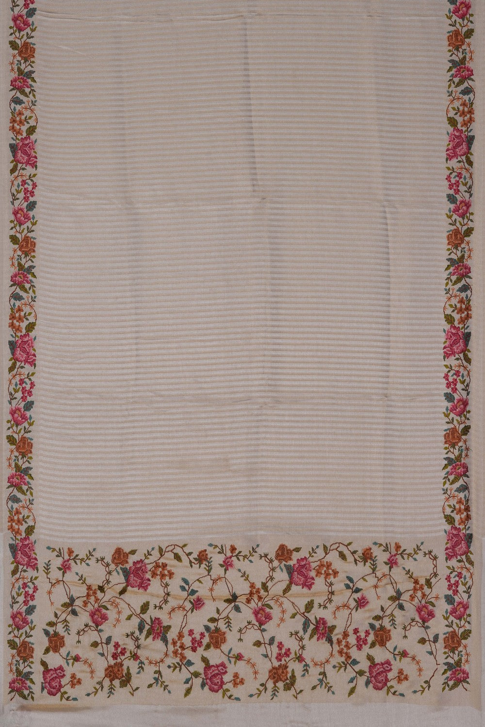 Image of Ivory White Embroidery Silk Saree