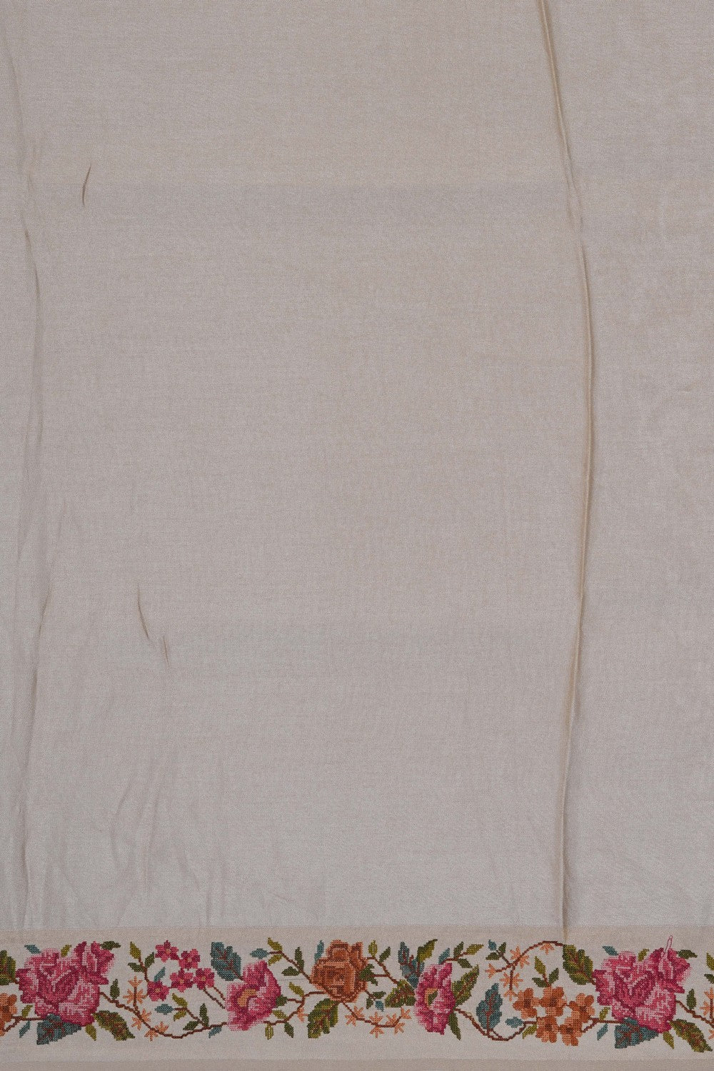 Image of Ivory White Embroidery Silk Saree