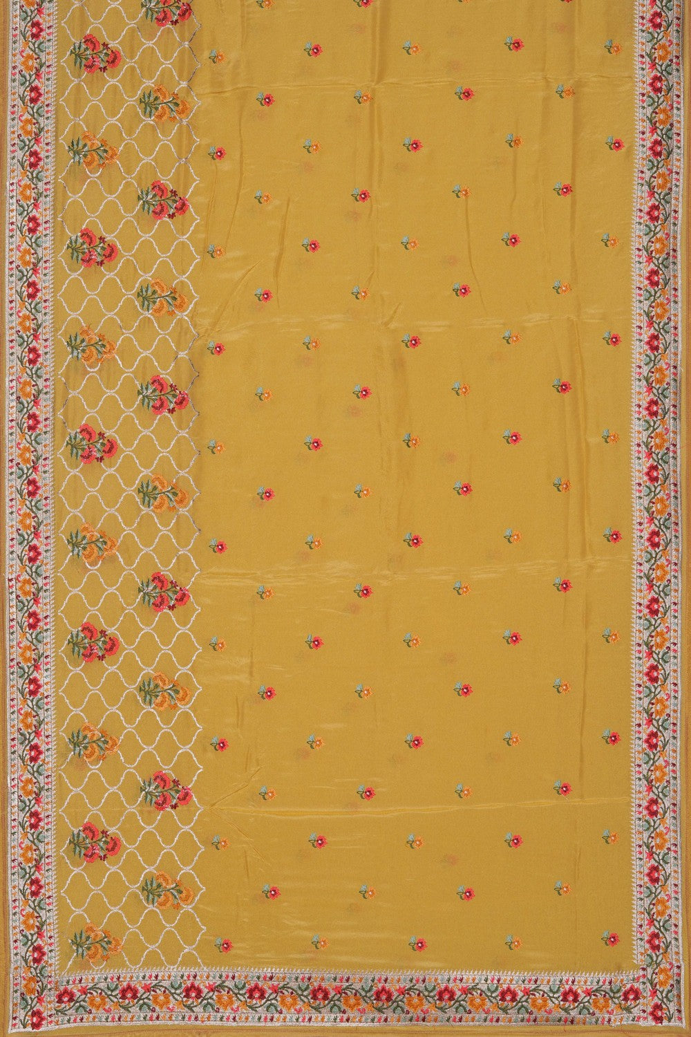 Image of Yellow Embroidery Tissue Silk Saree