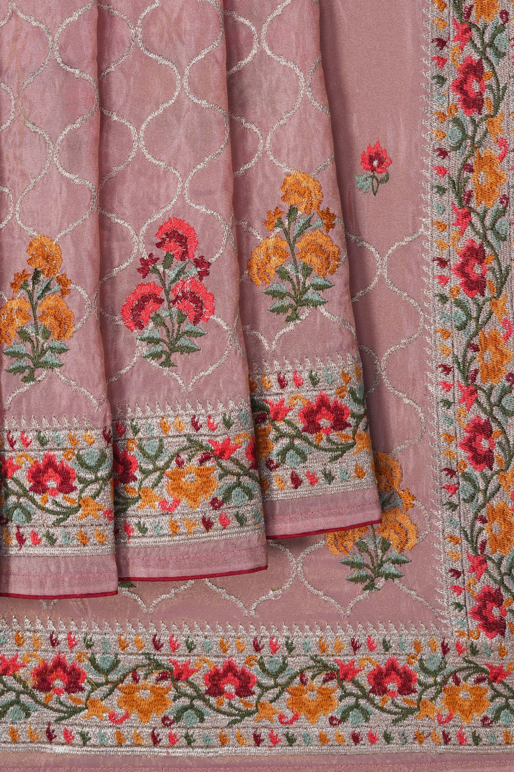 Image of Pink Embroidery Tissue Silk Saree