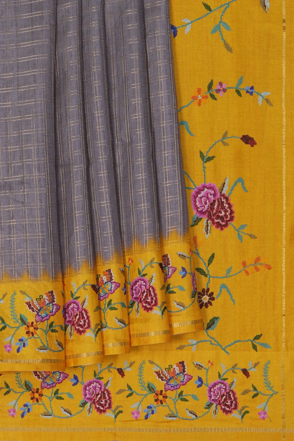 Image of Grey Embroidery Silk Saree