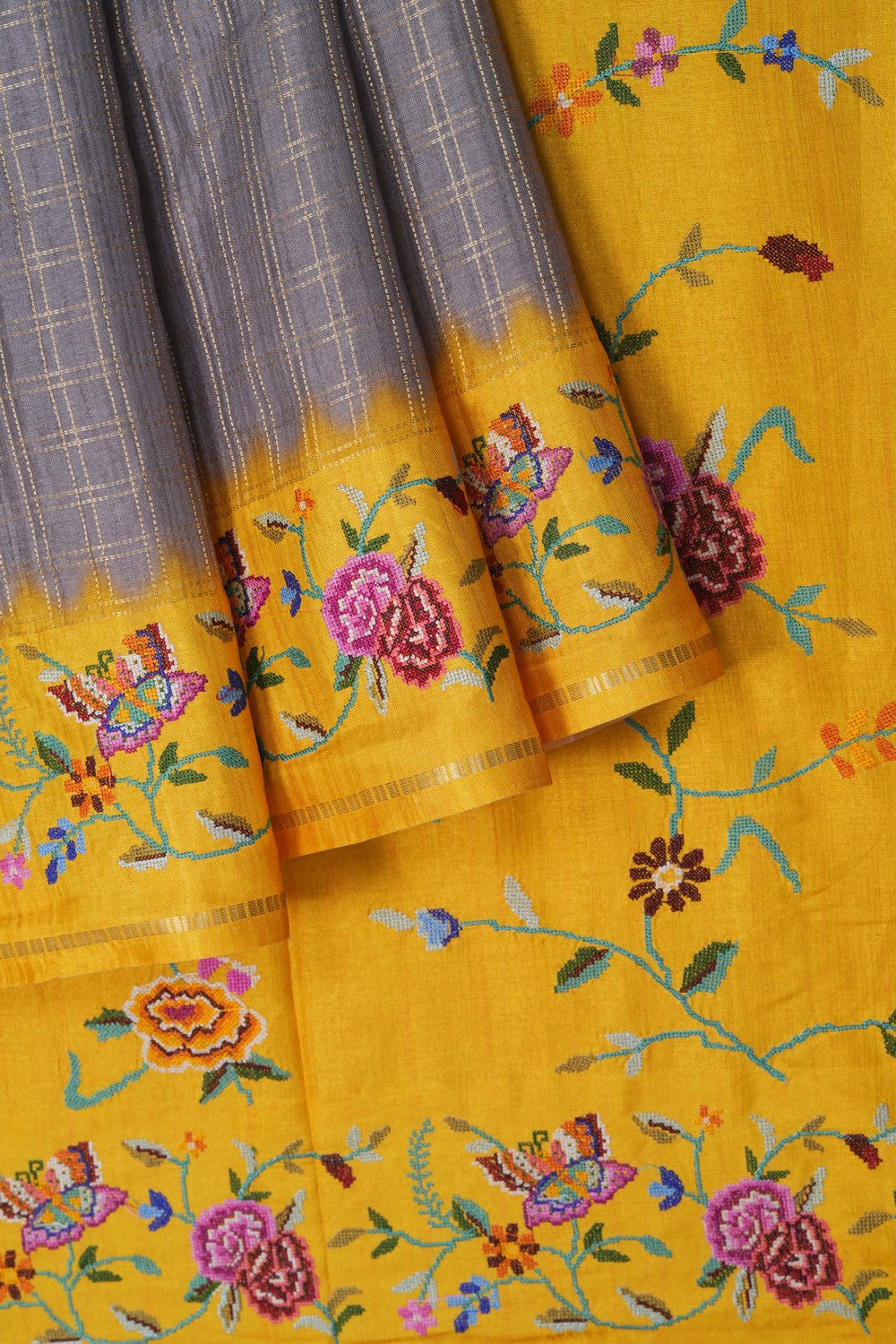 Image of Grey Embroidery Silk Saree