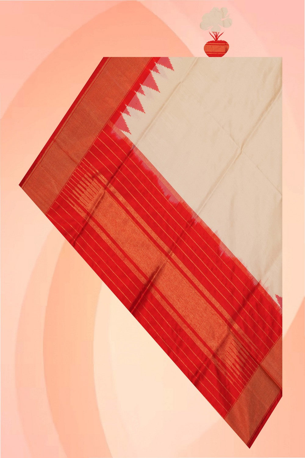 Image of Pochampally Ikat Silk Off-White Dupatta