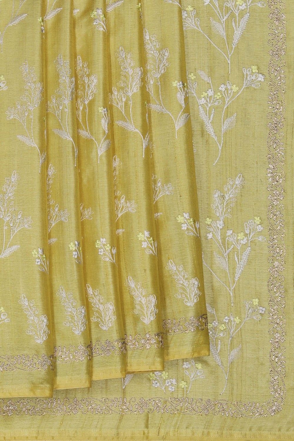 Image of Lime-Yellow Embroidery Saree
