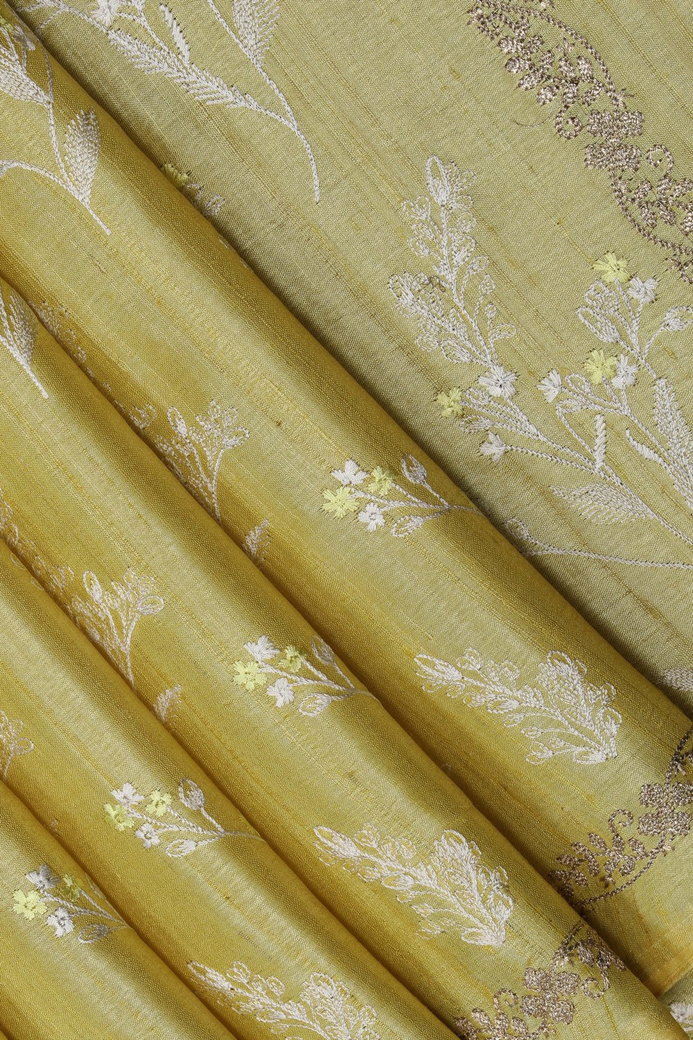 Image of Lime-Yellow Embroidery Saree