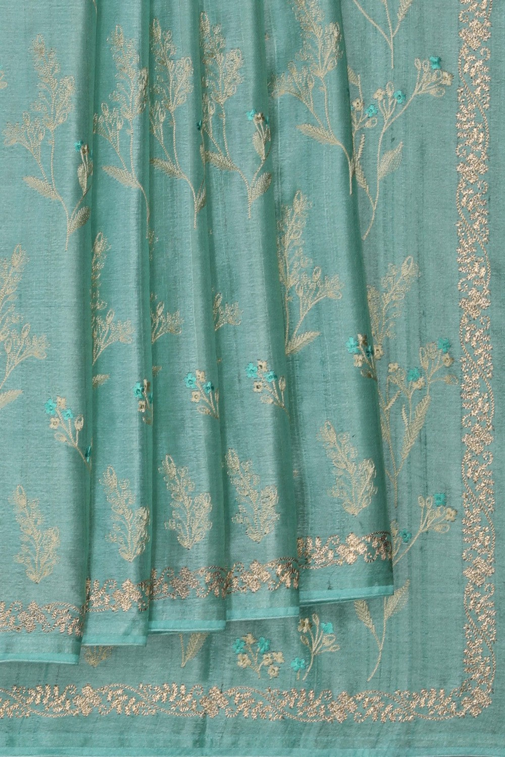 Image of Aqua Green Embroidery Saree