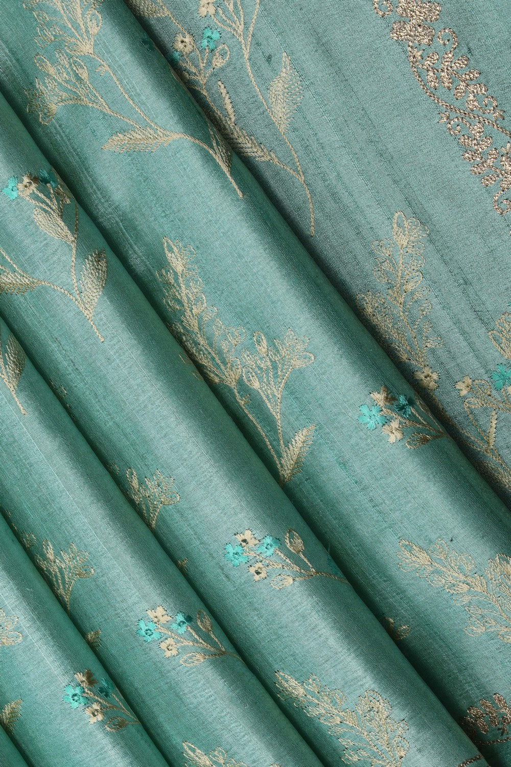 Image of Aqua Green Embroidery Saree