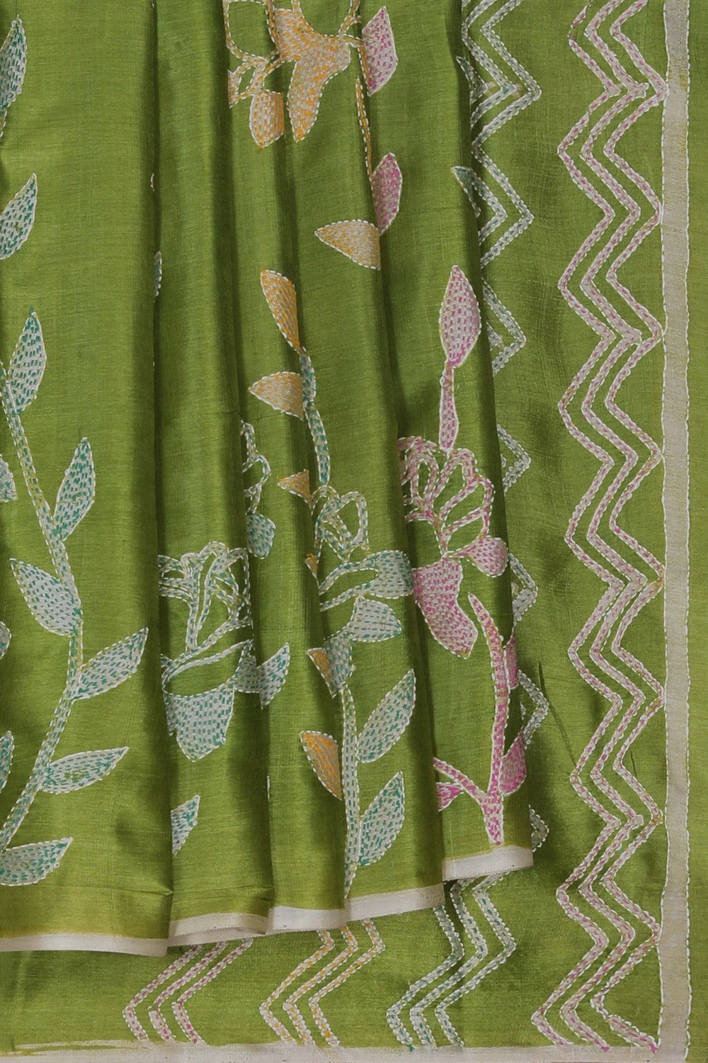 Image of Tussar Silk Kantha Embroidery Saree