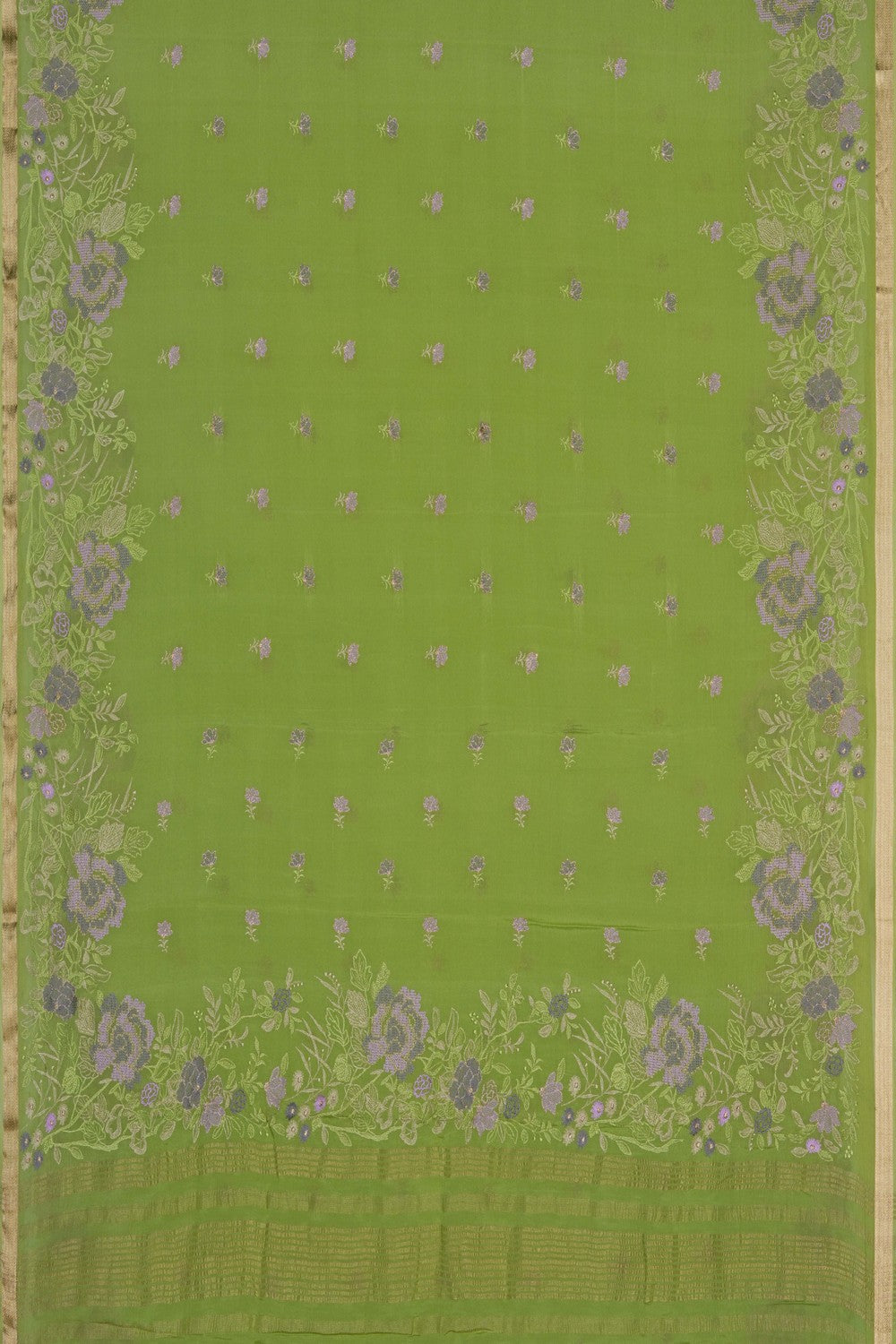 Image of Green Crepe Embroidery Saree
