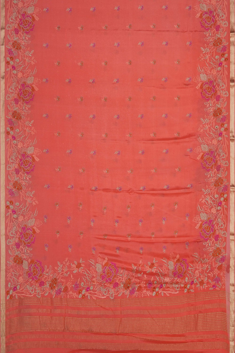 Image of Peach Crepe Embroidery Saree