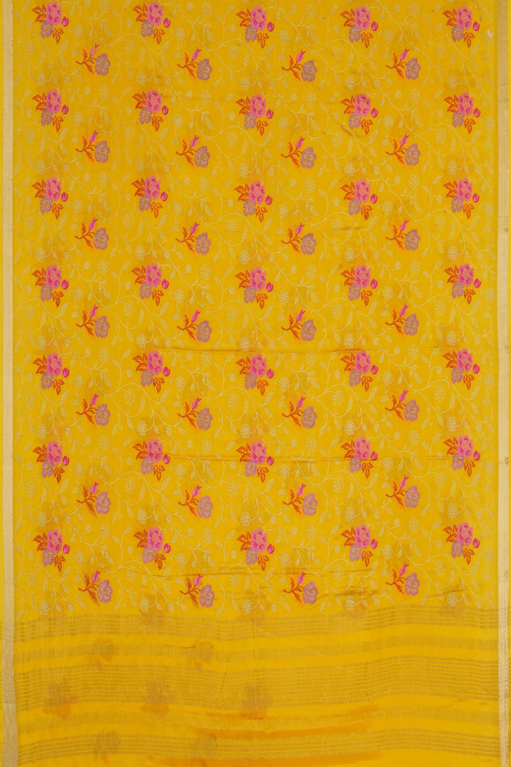 Image of Yellow Crepe Embroidery Saree