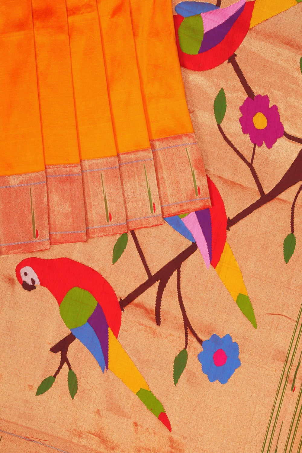 Image of Orange Paithani Silk Saree