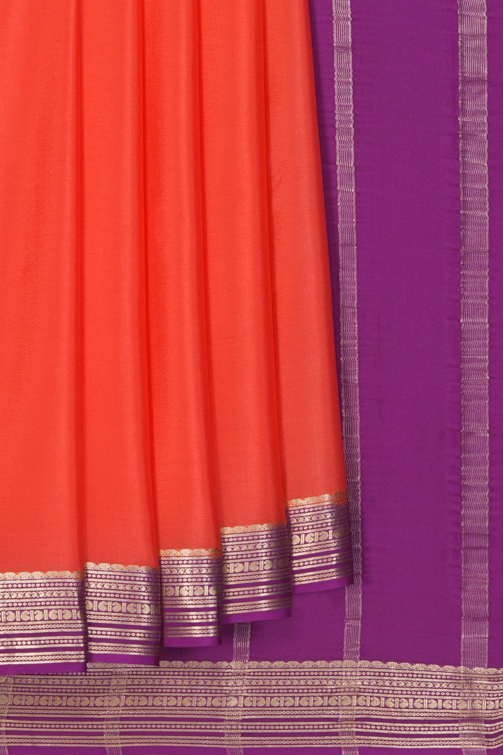 Image of Coral Peach Crepe Silk Saree