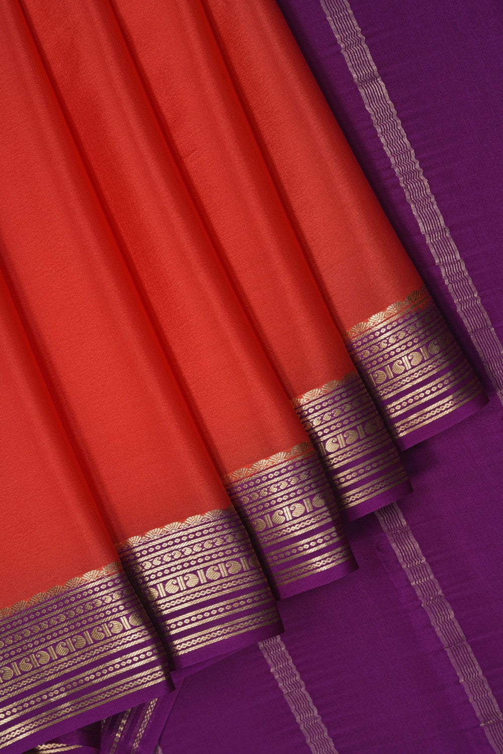 Image of Coral Peach Crepe Silk Saree