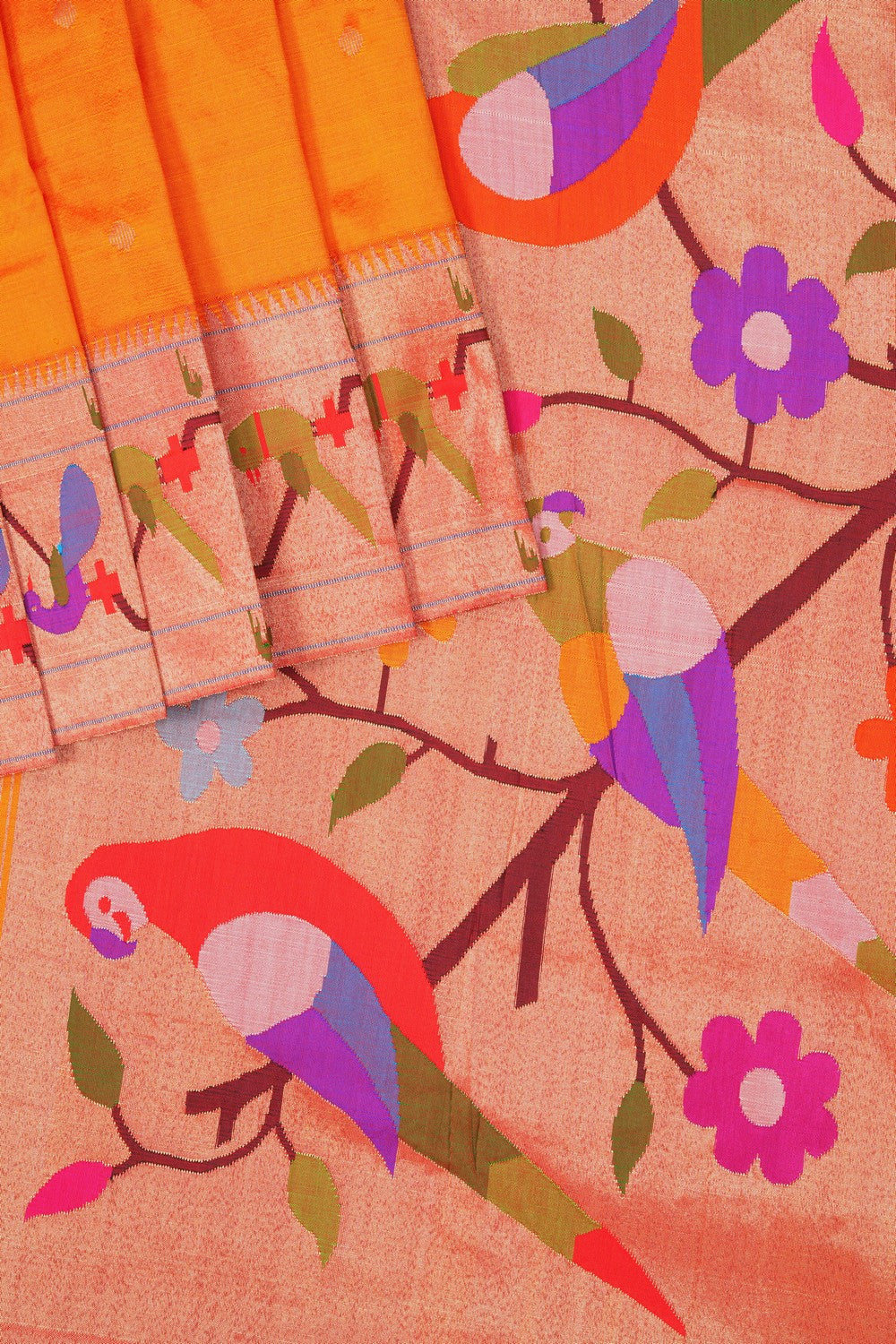 Image of Orange Paithani Tissue Silk Saree