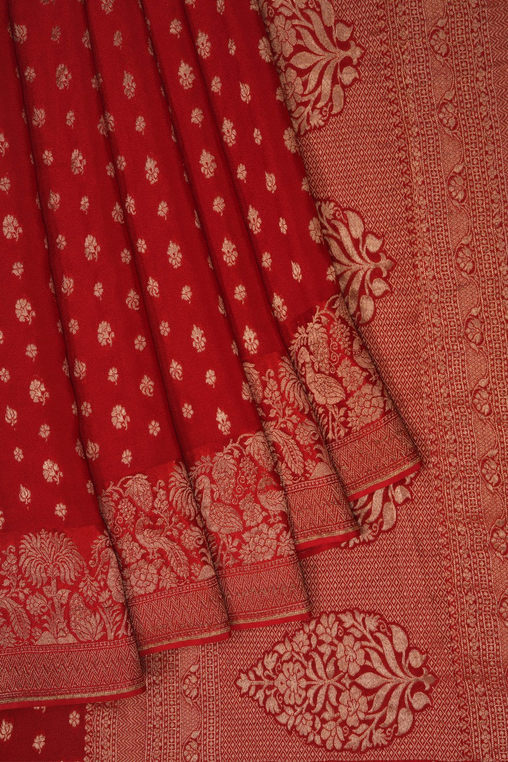 Image of Red Crepe Saree