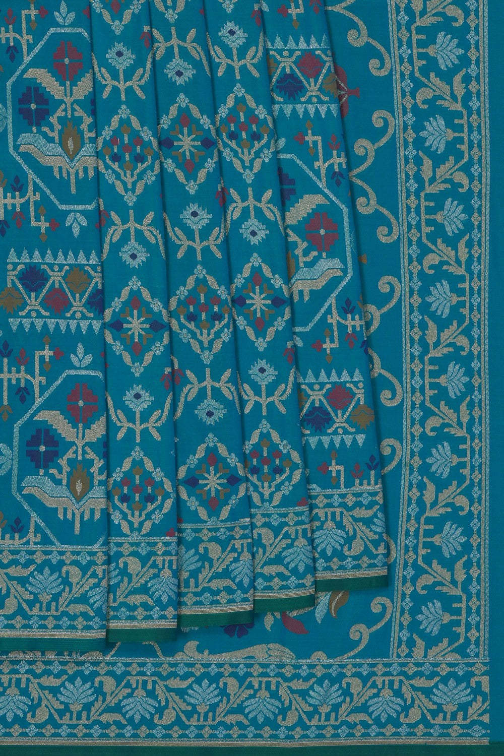 Image of Blue Banarasi Silk Brocade Saree