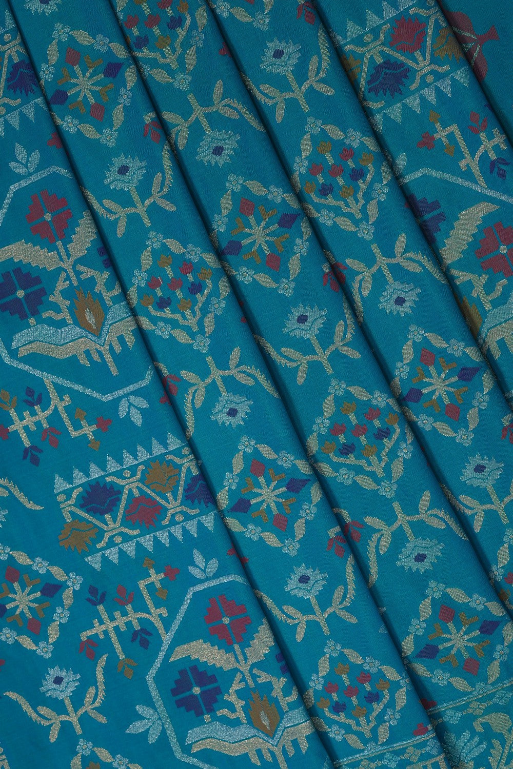 Image of Blue Banarasi Silk Brocade Saree