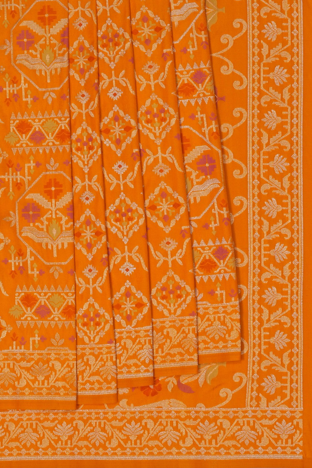Image of Mustard Banarasi Silk Brocade Saree